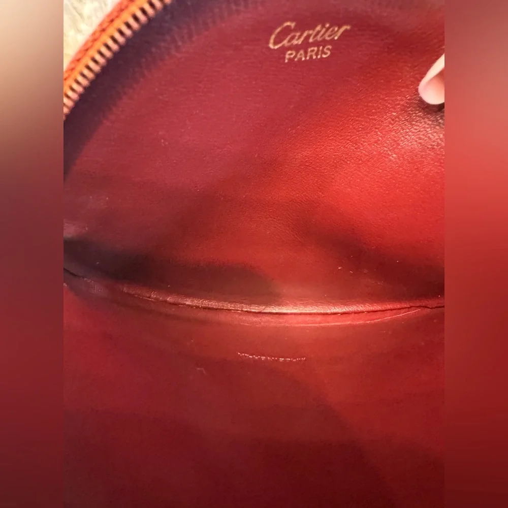 Vintage Cartier Bordeaux Leather Coin Pouch | 90s Must de Cartier Zip Wallet - Picture 7 of 9